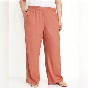 Old Navy Amberglow Wide Leg Linen Blend Pants Elastic Waist